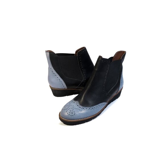 GIROTTI Boot WINGTIP Ankle Boots Size 9 WOMENS Black & Blue Handcrafted - Picture 1 of 7